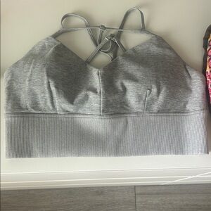 ALO Yoga Light Gray Strappy Sports Bra